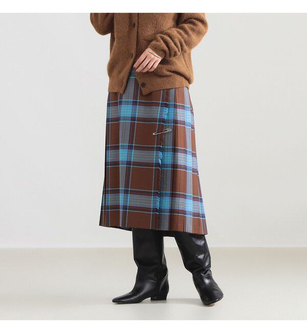 BEAMS SELECTION for WOMEN「【別注】O&rsquo;NEIL OF DUBLIN &times; Demi-Luxe BEAMS / ウール イージー ロング キルトスカート 73cm」|スカート|BLUE/BROWN