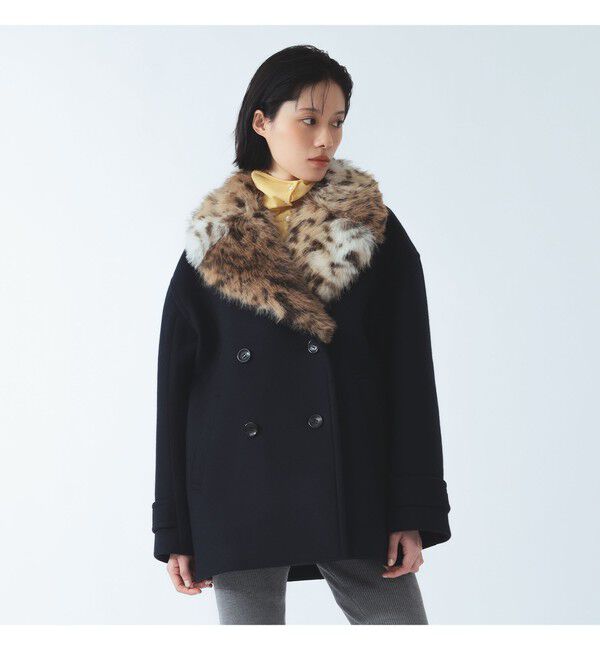 Ray BEAMS 「フェイク ファーカラー ピーコート」|ダッフルコート|NAVY