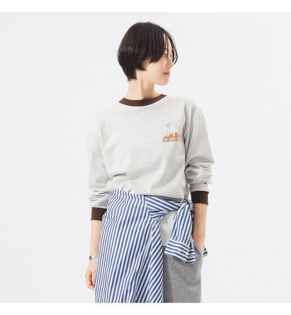 BEAMS SELECTION for WOMEN「【別注】Champion / BOYロゴ リンガーTシャツ」|Tシャツ・カットソー|OATMEAL