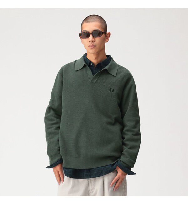 BEAMS「BEAMS｜【別注】FRED PERRY / Skipper Knit Long Sleeve Polo Shirt」|Tシャツ・カットソー|
