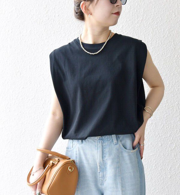SHIPS any「〈抗菌防臭/洗濯機可能〉USAコットン ラウンドヘム ノースリーブ TEE」|Tシャツ・カットソー|