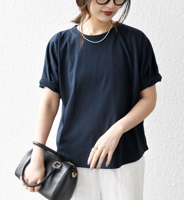 SHIPS any「〈UVカット/接触冷感/吸水速乾/洗濯機可能〉USAコットン ツイスト TEE」|Tシャツ・カットソー|ネイビー