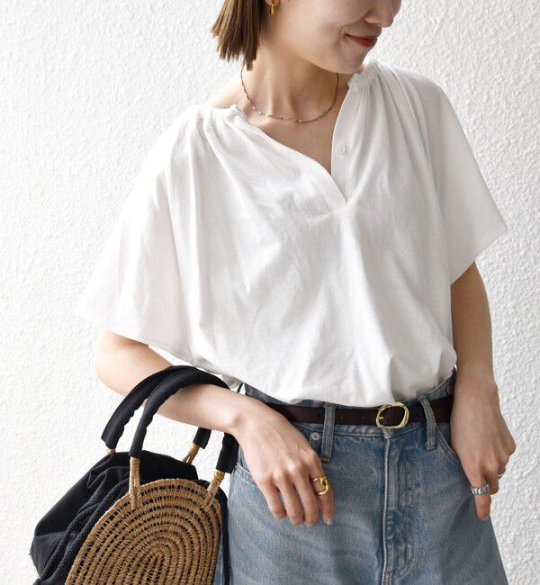 SHIPS any「SHIPS any:〈UVカット/接触冷感/吸水速乾/洗濯機可能〉USAコットン フレア TEE」|Tシャツ・カットソー|オフホワイト