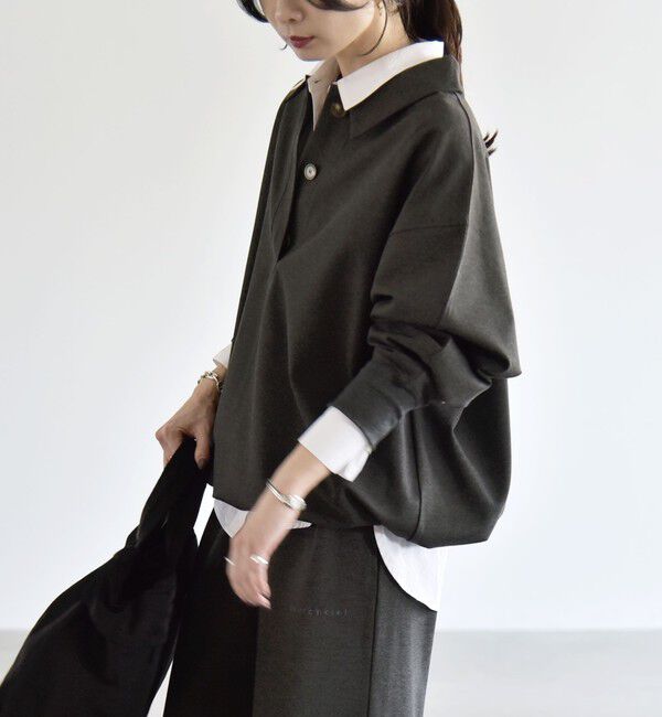 quaranciel「《追加予約》〈洗濯機可能〉ライト ポンチ ドロスト ポロ プルオーバー」|スウェット・ジャージ|
