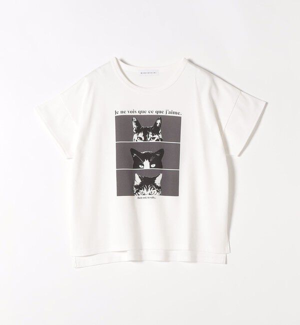 quaranciel「〈接触冷感/汗染み防止加工/洗濯機可能〉CAT プリント TEE」|Tシャツ・カットソー|