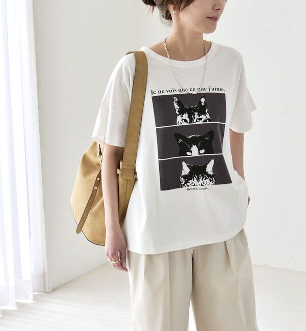 quaranciel「〈接触冷感/汗染み防止加工/洗濯機可能〉CAT プリント TEE」|Tシャツ・カットソー|