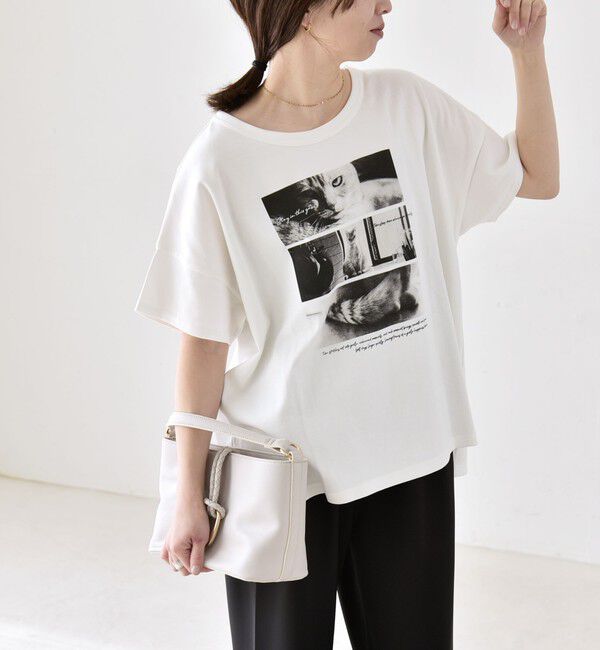 quaranciel「〈接触冷感/汗染み防止加工/洗濯機可能〉CAT プリント TEE」|Tシャツ・カットソー|ホワイト系3
