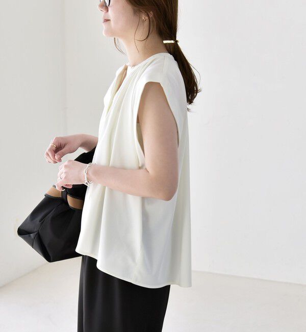 quaranciel「quaranciel:〈接触冷感/UVカット/吸水速乾/洗濯機可能〉スキッパー ギャザー シャツ カットソー」|シャツ・ブラウス|