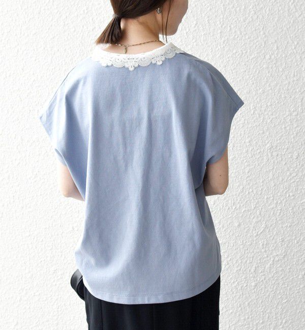 SHIPS any「〈洗濯機可能〉レース カラー フレンチスリーブ ポロ プルオーバー」|Tシャツ・カットソー|