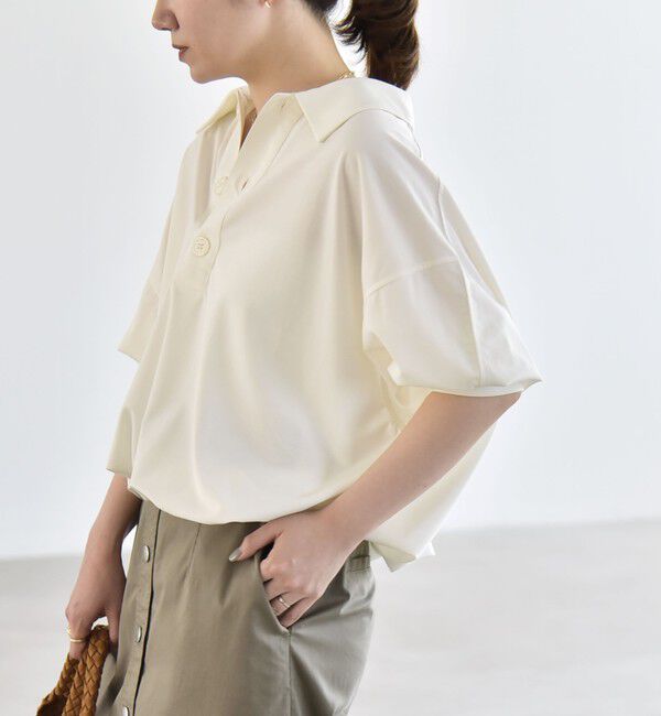 quaranciel「:〈接触冷感/洗濯機可能〉シルク ミックス ポンチ ドロスト ポロ プルオーバー」|Tシャツ・カットソー|
