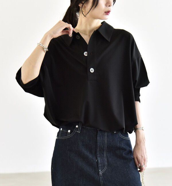 quaranciel「:〈接触冷感/洗濯機可能〉シルク ミックス ポンチ ドロスト ポロ プルオーバー」|Tシャツ・カットソー|