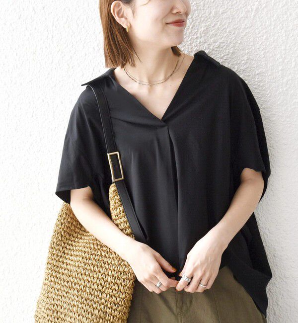SHIPS any「SHIPS any:〈洗濯機可能〉ジャージー ワイド スキッパー ポロ プルオーバー」|Tシャツ・カットソー|ブラック