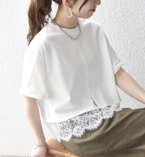 SHIPS any「〈洗濯機可能〉ジップ レース ヘム ハーフスリーブ TEE」|Tシャツ・カットソー|ホワイト