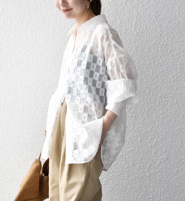 SHIPS any「〈洗濯機可能〉スクエア チェック シアー オーバー シャツ」|シャツ・ブラウス|