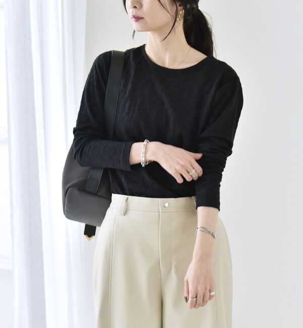 quaranciel「quaranciel:〈洗濯機可能〉シアー フラワー ジャカード コンパクト プルオーバー」|Tシャツ・カットソー|
