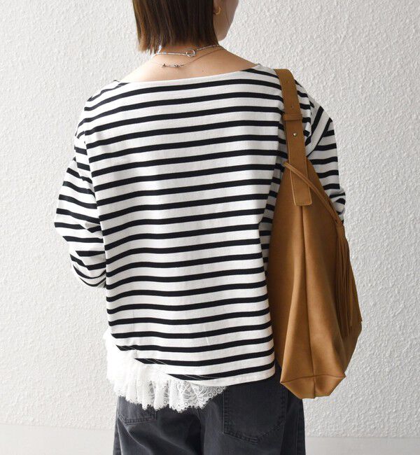 SHIPS any「〈洗濯機可能〉レース ヘム アシンメトリー ロングスリーブ TEE」|Tシャツ・カットソー|