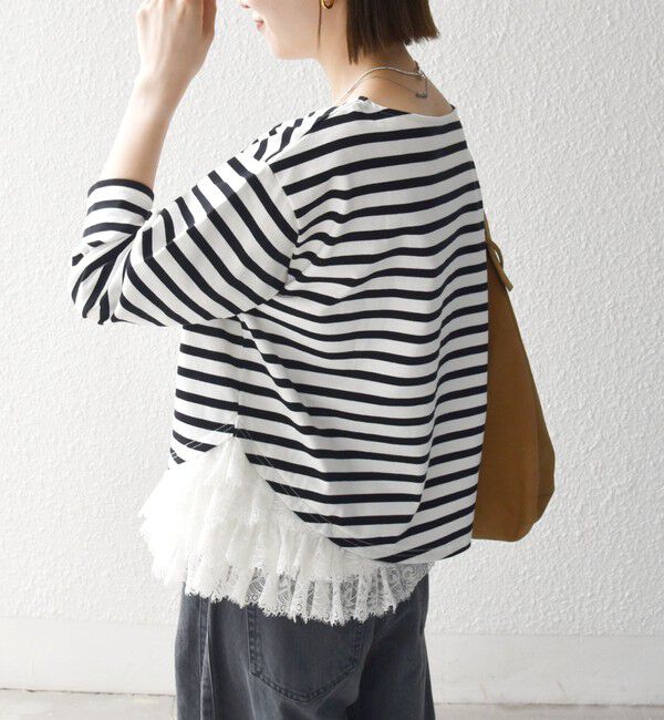 SHIPS any「〈洗濯機可能〉レース ヘム アシンメトリー ロングスリーブ TEE」|Tシャツ・カットソー|