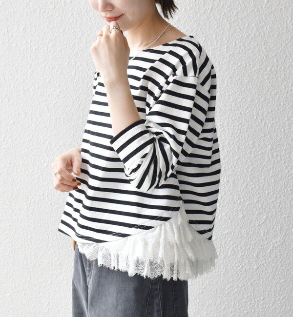SHIPS any「〈洗濯機可能〉レース ヘム アシンメトリー ロングスリーブ TEE」|Tシャツ・カットソー|
