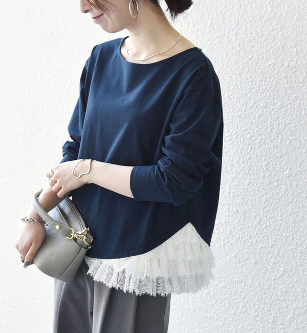 SHIPS any「〈洗濯機可能〉レース ヘム アシンメトリー ロングスリーブ TEE」|Tシャツ・カットソー|
