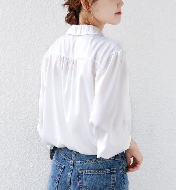 SHIPS for women「〈手洗い可能〉襟 タック サテン ロング スリーブ ブラウス」|シャツ・ブラウス|