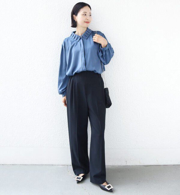 SHIPS for women「〈手洗い可能〉襟 タック サテン ロング スリーブ ブラウス」|シャツ・ブラウス|
