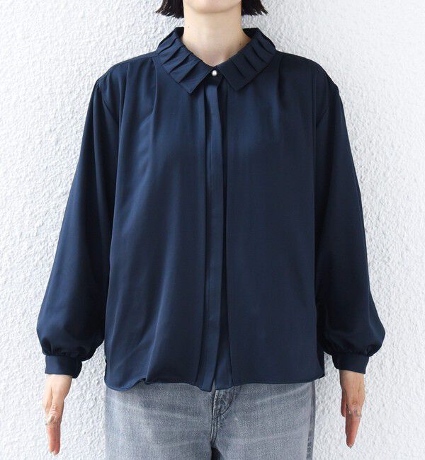 SHIPS for women「〈手洗い可能〉襟 タック サテン ロング スリーブ ブラウス」|シャツ・ブラウス|