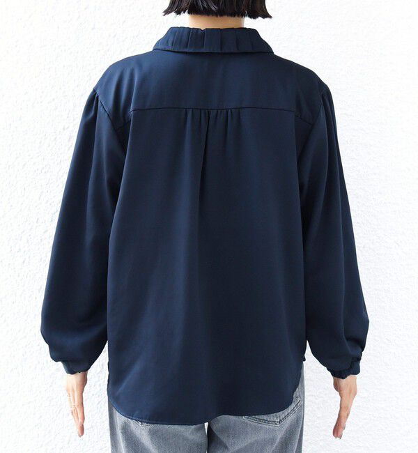 SHIPS for women「〈手洗い可能〉襟 タック サテン ロング スリーブ ブラウス」|シャツ・ブラウス|