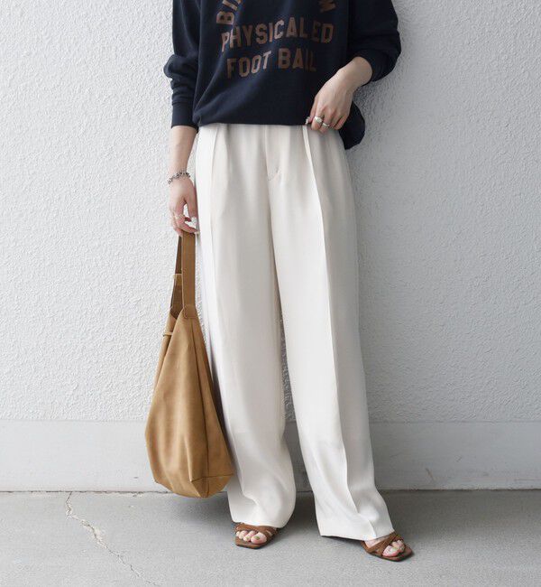 SHIPS any「〈洗濯機可能〉ウエスト ボタン 2タック セミワイド パンツ［NAVY BLUE］」|スラックス|
