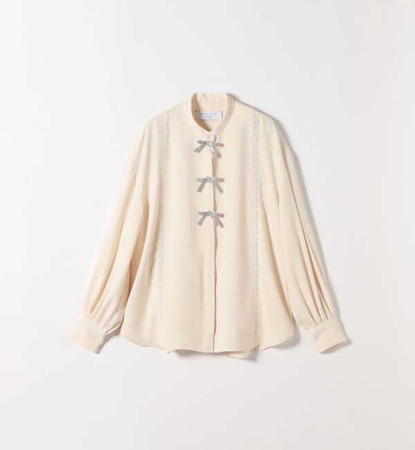 SHIPS any「〈手洗い可能〉リボン モチーフ スタンドカラー シャツ ブラウス［NAVY BLUE］」|シャツ・ブラウス|
