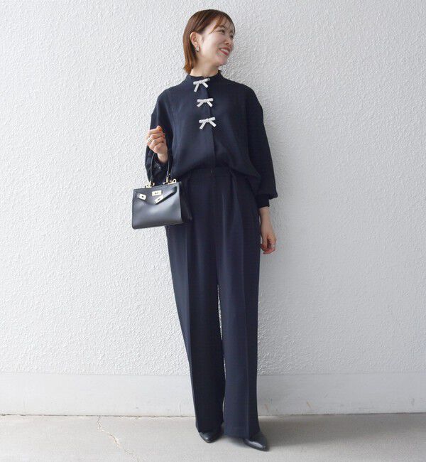 SHIPS any「〈手洗い可能〉リボン モチーフ スタンドカラー シャツ ブラウス［NAVY BLUE］」|シャツ・ブラウス|