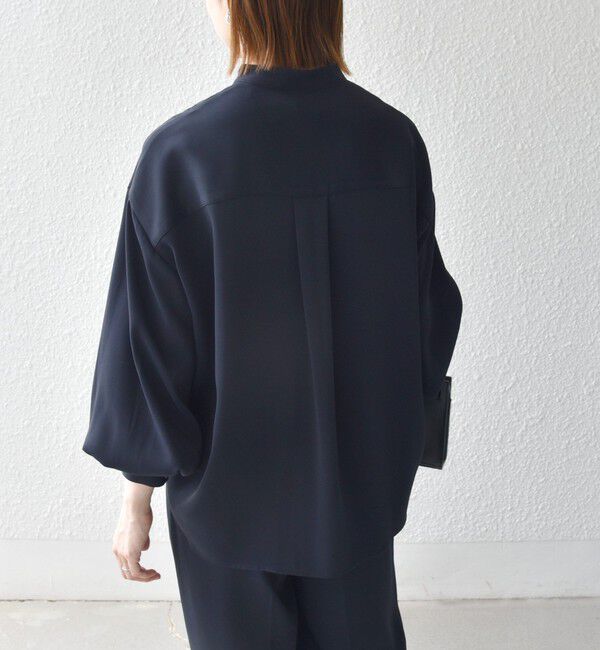 SHIPS any「〈手洗い可能〉リボン モチーフ スタンドカラー シャツ ブラウス［NAVY BLUE］」|シャツ・ブラウス|