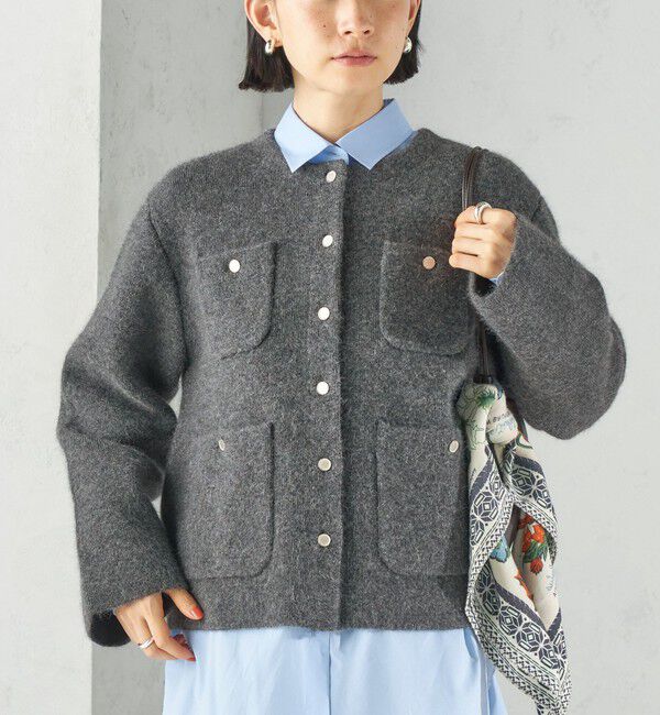 SHIPS for women「《予約》〈手洗い可能〉ノーカラー ヘアリー ニット ジャケット」|カーディガン|