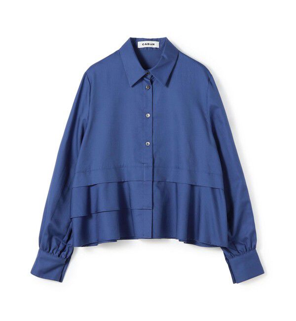 CABaN「タイプライターダブルクロス アシンメトリックフリルロングスリーブシャツ」|シャツ・ブラウス|65 ブルー