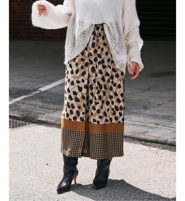 VERMEIL par iena「Leopard Panel スカート」|スカート|ブラウンベース