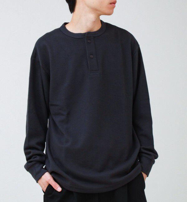 GLOSTER「ワッフルヘンリーネックロンＴ」|Tシャツ・カットソー|チャコールグレー