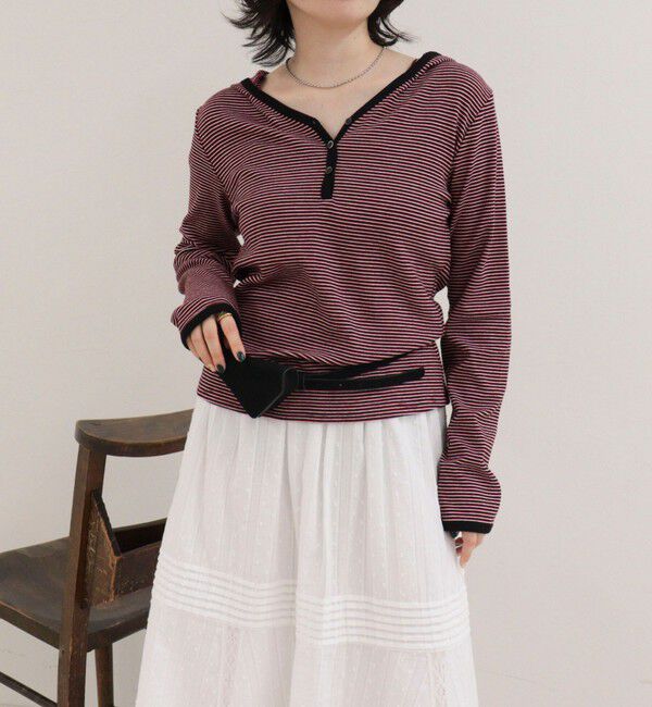 fredy emue「ヘンリーネックボーダーフーディ」|Tシャツ・カットソー|