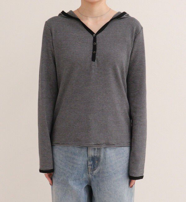 fredy emue「ヘンリーネックボーダーフーディ」|Tシャツ・カットソー|