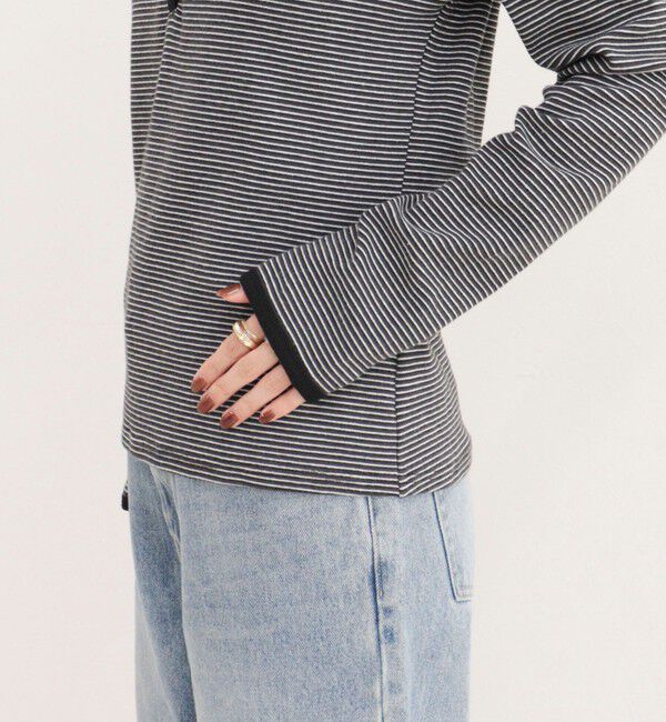 fredy emue「ヘンリーネックボーダーフーディ」|Tシャツ・カットソー|