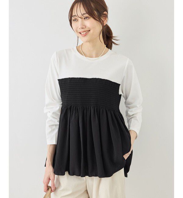 Rope&rsquo;Picnic「シャーリングドッキングロングスリーブカットソー/リンクコーデ」|Tシャツ・カットソー|