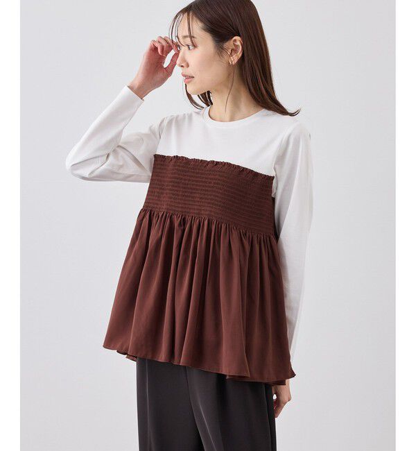 Rope&rsquo;Picnic「シャーリングドッキングロングスリーブカットソー/リンクコーデ」|Tシャツ・カットソー|