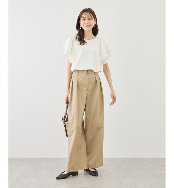 Rope&rsquo;Picnic「【ベストヒット】レースドッキングフレアスリーブカットトップス/UVカット・接触冷感」|Tシャツ・カットソー|