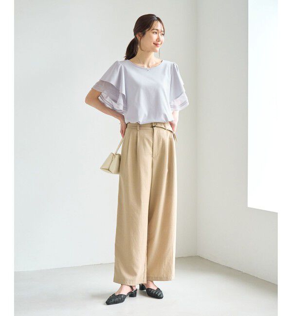 Rope&rsquo;Picnic「【ベストヒット】レースドッキングフレアスリーブカットトップス/UVカット・接触冷感」|Tシャツ・カットソー|