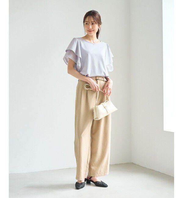 Rope&rsquo;Picnic「【ベストヒット】レースドッキングフレアスリーブカットトップス/UVカット・接触冷感」|Tシャツ・カットソー|