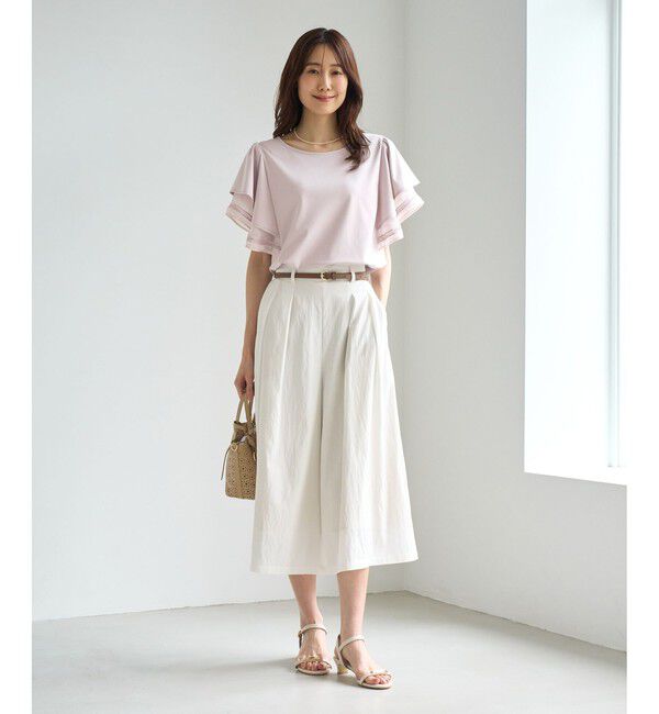 Rope&rsquo;Picnic「【ベストヒット】レースドッキングフレアスリーブカットトップス/UVカット・接触冷感」|Tシャツ・カットソー|