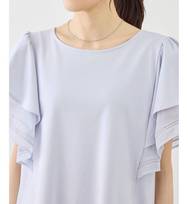 Rope&rsquo;Picnic「【ベストヒット】レースドッキングフレアスリーブカットトップス/UVカット・接触冷感」|Tシャツ・カットソー|