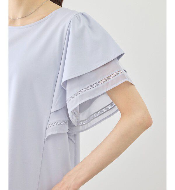 Rope&rsquo;Picnic「【ベストヒット】レースドッキングフレアスリーブカットトップス/UVカット・接触冷感」|Tシャツ・カットソー|