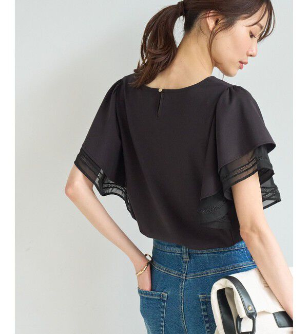 Rope&rsquo;Picnic「【ベストヒット】レースドッキングフレアスリーブカットトップス/UVカット・接触冷感」|Tシャツ・カットソー|