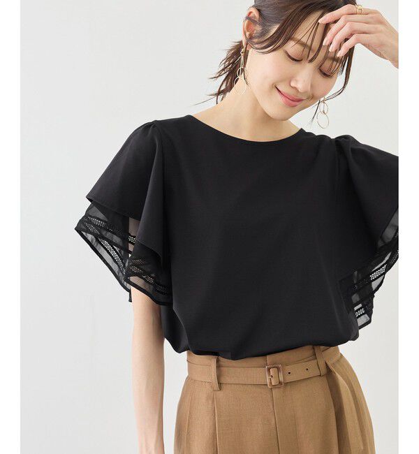Rope&rsquo;Picnic「【ベストヒット】レースドッキングフレアスリーブカットトップス/UVカット・接触冷感」|Tシャツ・カットソー|