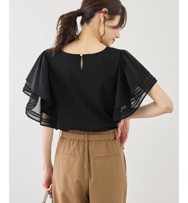 Rope&rsquo;Picnic「【ベストヒット】レースドッキングフレアスリーブカットトップス/UVカット・接触冷感」|Tシャツ・カットソー|