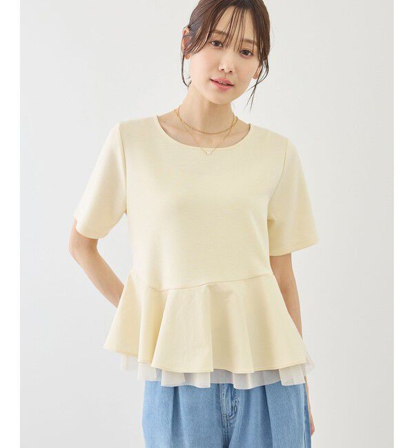 Rope&rsquo;Picnic「裾フリル異素材ドッキングカットトップス」|Tシャツ・カットソー|クリーム(83)